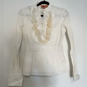 Tory Burch Cream Ruffle Front Blouse